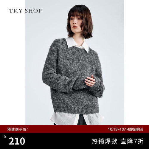 TKYSHOP慵懒风圆领套头毛针织衫