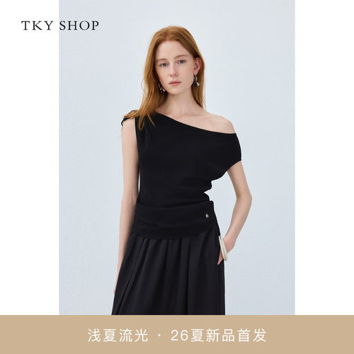 TKYSHOP一字领针织衫T恤
