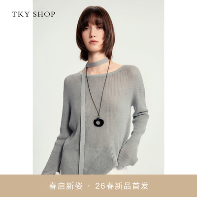 TKYSHOP时髦飘带设计感针织衫