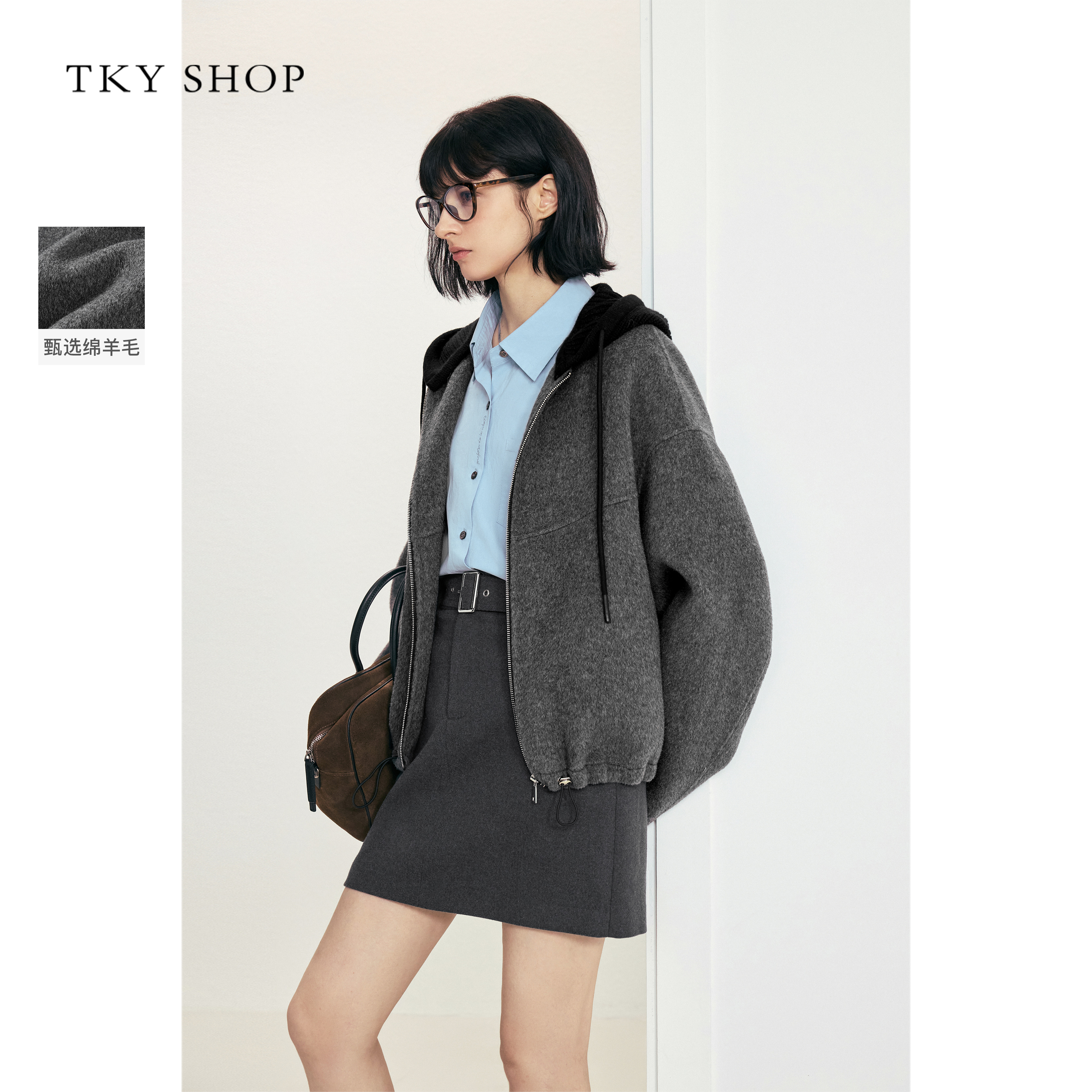 TKYSHOP连帽短款大衣
