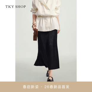 TKY SHOP压褶中长裙2026春新款 优雅半身裙10J1SA06C040 商场同款