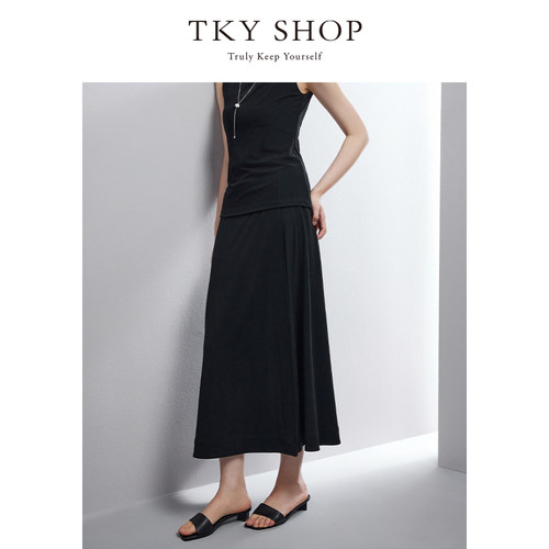 TKY SHOP醋酸系带半身裙女通勤职场OL风高腰A字裙收腰显瘦中长裙