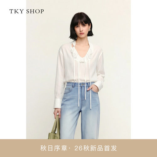 TKYSHOP设计感荷叶边长袖衬衫