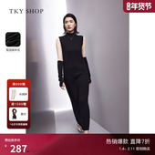 TKY 设计感优雅气质中长裙 式 SHOP黑色无袖 针织连衣裙小众高级分袖