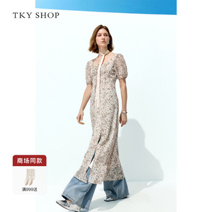 裙子10I1YA05F121 商场同款 TKY SHOP碎花方领连衣裙女2025夏新款
