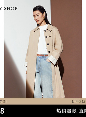 TKY SHOP宽松翻领长款风衣女2025春秋新款简约休闲气质百搭外套