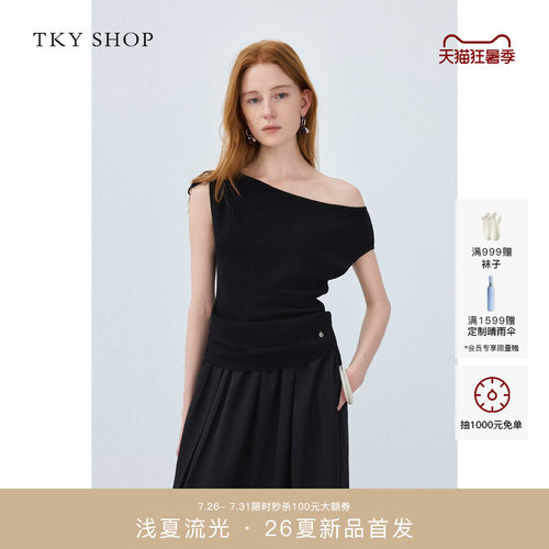 TKYSHOP一字领针织衫T恤
