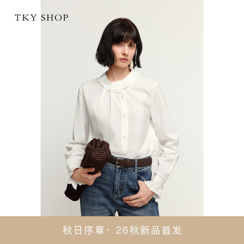 TKYSHOP斜门襟木耳领长袖衬衫