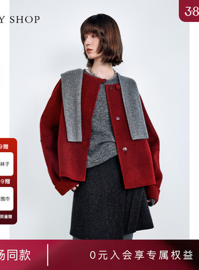 [商场同款]TKY SHOP安可拉红圆领羊毛大衣女24冬新款10H1GA11W026