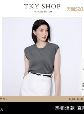 TKY SHOP时尚洋气无袖上衣女夏季新款灰色简约百搭休闲内搭打底衫
