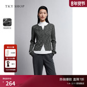 100%绵羊毛 TKY SHOP灰色圆领针织衫 女双头拉链羊毛开衫 外套女