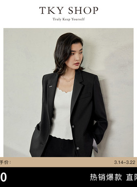 TKY SHOP高级设计感黑色西装外套女简约通勤气质西服宽松休闲外套