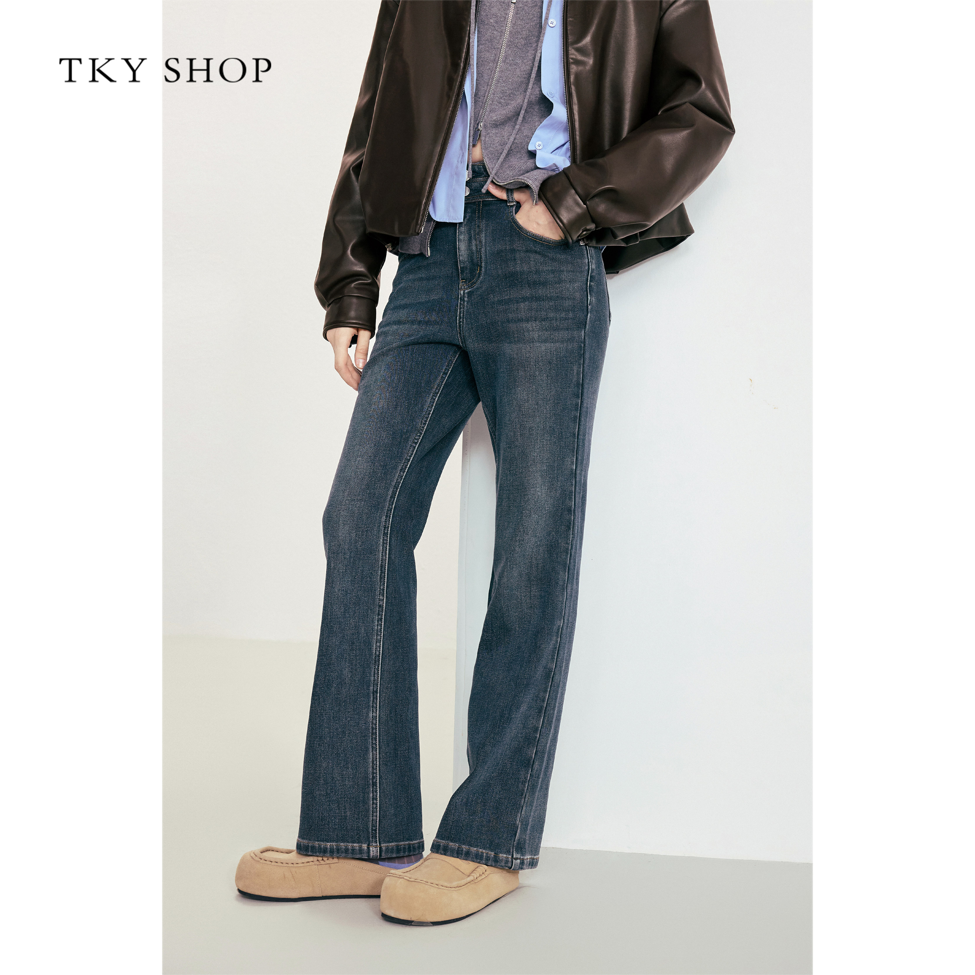 TKYSHOP微喇牛仔九分裤