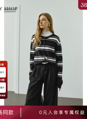 [商场同款]TKY SHOP圆领线开衫2025秋新款条纹针织衫10I1LA04N109