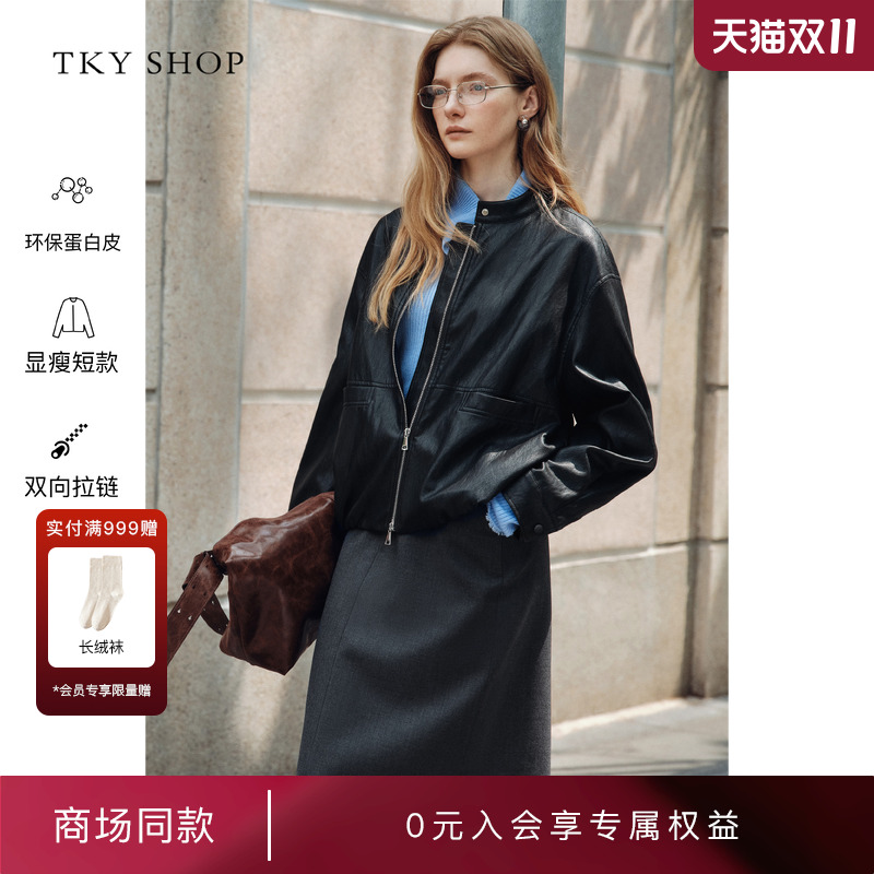 TKYSHOP立领长袖皮衣外套