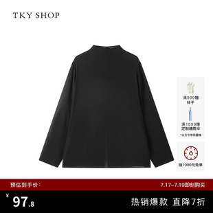 TKY SHOP气质黑色雪纺女士衬衫春夏新款宽松气质罩衫长袖轻薄上衣