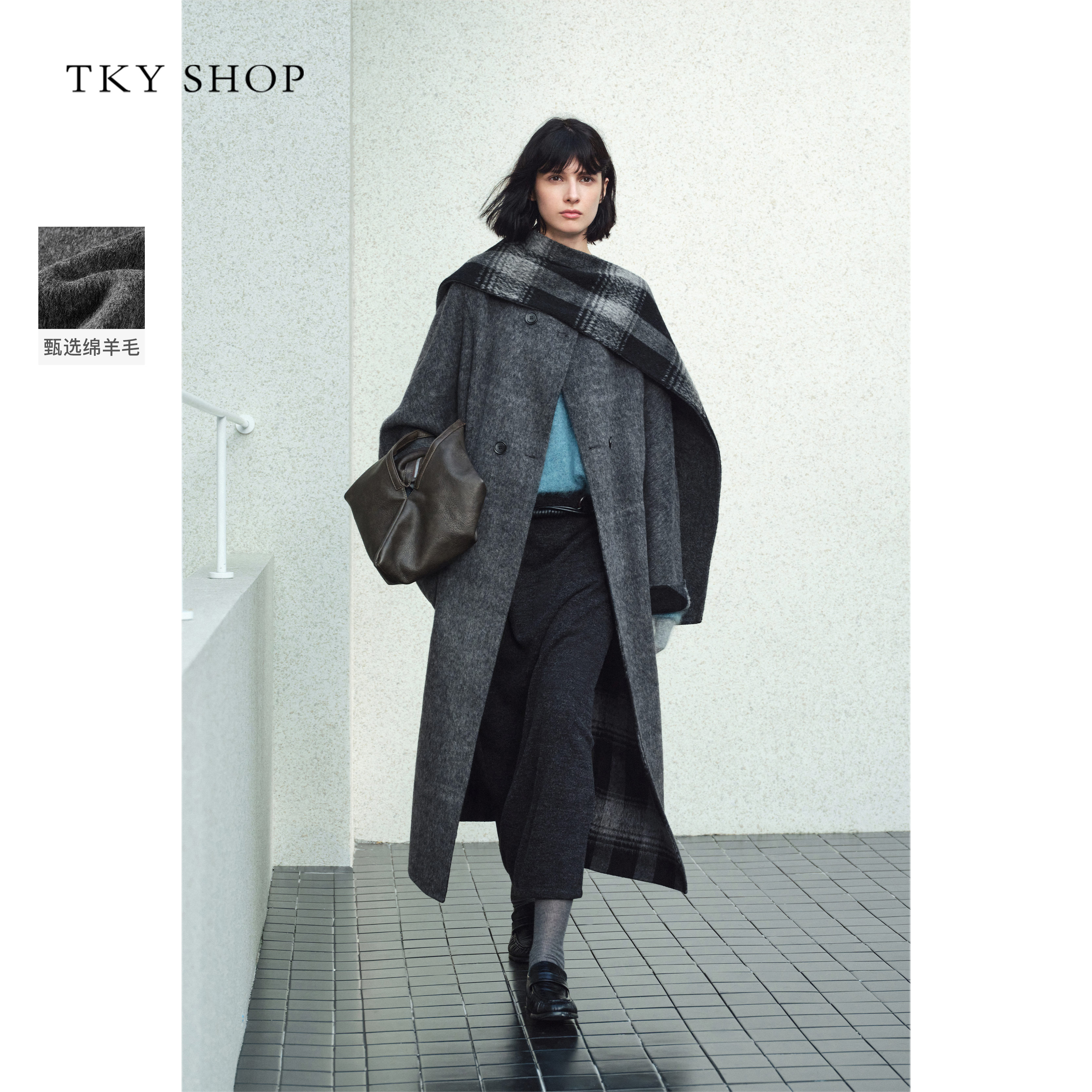TKYSHOP双面穿带围巾长款大衣