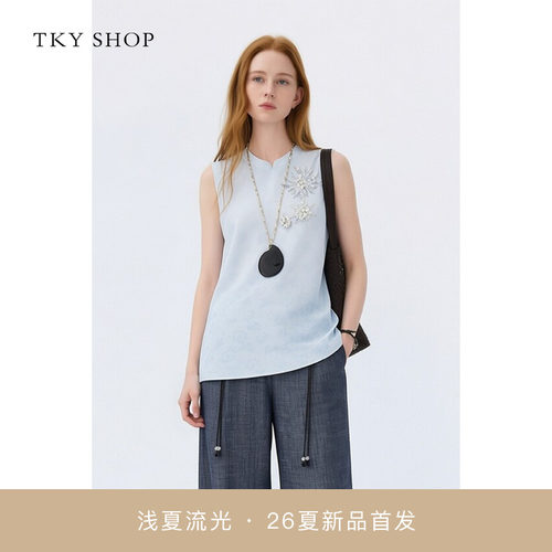 TKYSHOP新中式无袖珠花上衣
