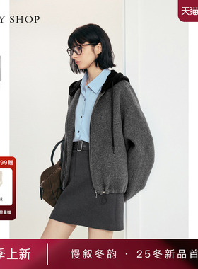 [商场同款]TKY SHOP连帽短款大衣2025冬新款毛呢外套10I1GA02P039