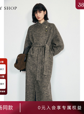 [商场同款]TKY SHOP立领斜门襟长款大衣女2025冬新款10I1GA04R082