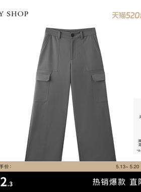 TKY SHOP灰色工装裤子女夏季薄款宽松运动阔腿裤大口袋工装休闲裤