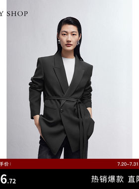 TKY SHOP高级设计感女士西装外套长袖灰色休闲西服女职业通勤上衣