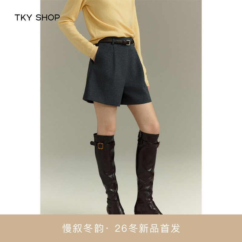 [商场同款]TKY SHOP黑色高腰短裤女2026冬新款直筒裤10J1PA02R039