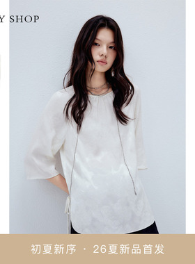 [商场同款]TKY SHOP七分袖桑蚕丝气质上衣2026夏新款10J1JA04H083