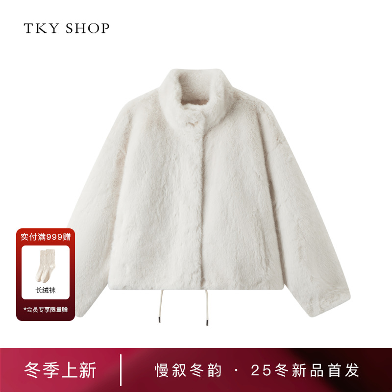 TKYSHOP立领短款毛毛外套