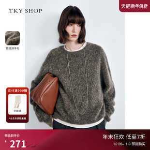 新款 女2025冬季 毛衣慵懒高级感宽松上衣 SHOP圆领套头毛针织衫 TKY