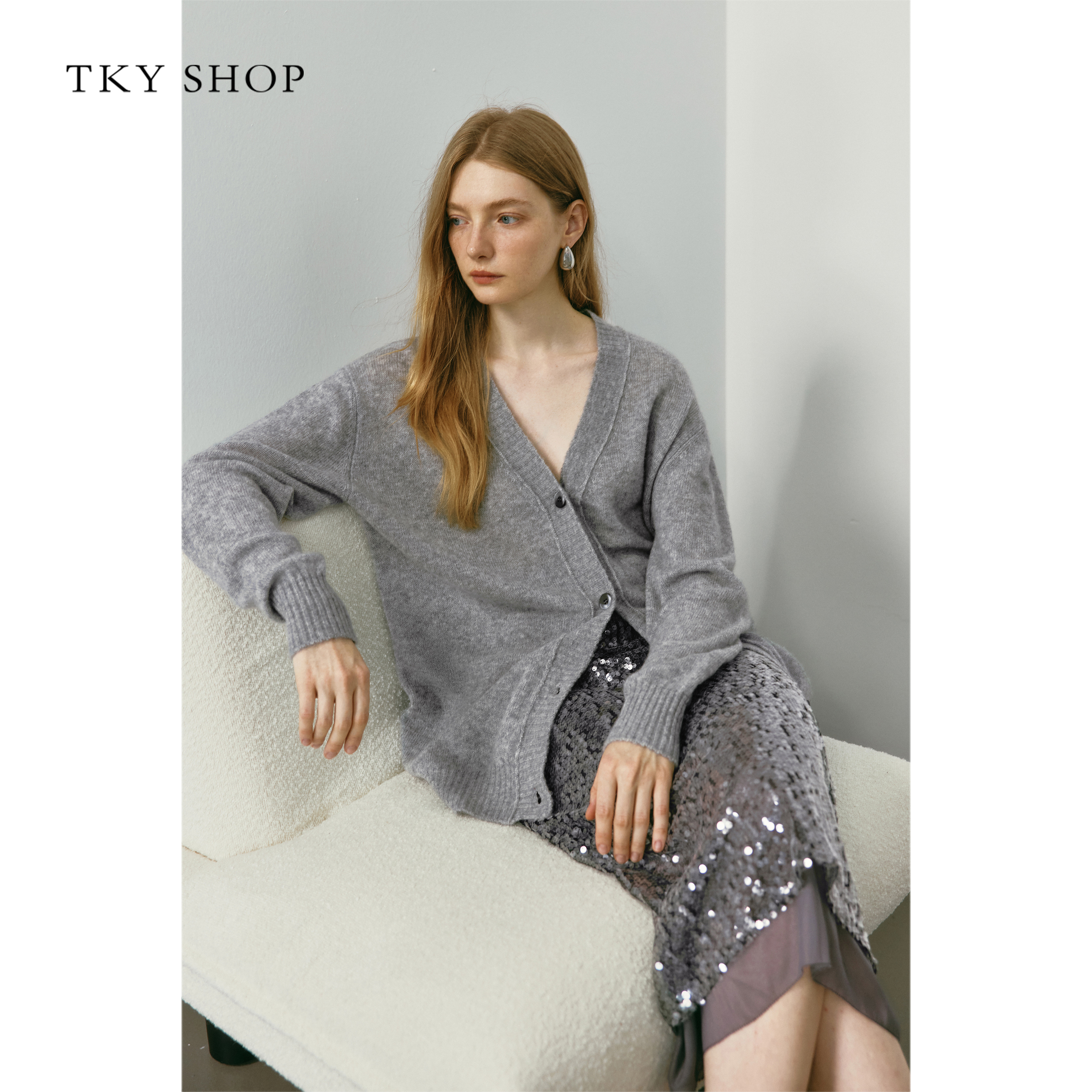 TKYSHOP宽松羊绒毛开衫