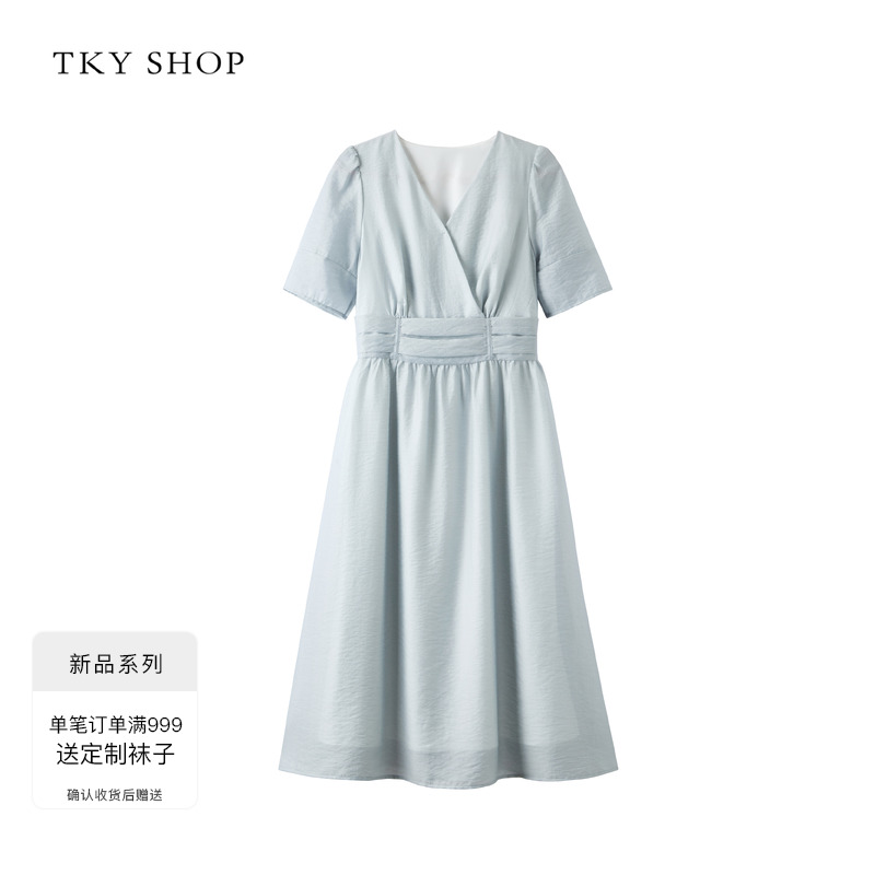TKYSHOP收腰V领连衣裙