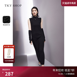 式 针织连衣裙小众高级分袖 设计感优雅气质中长裙 SHOP黑色无袖 TKY