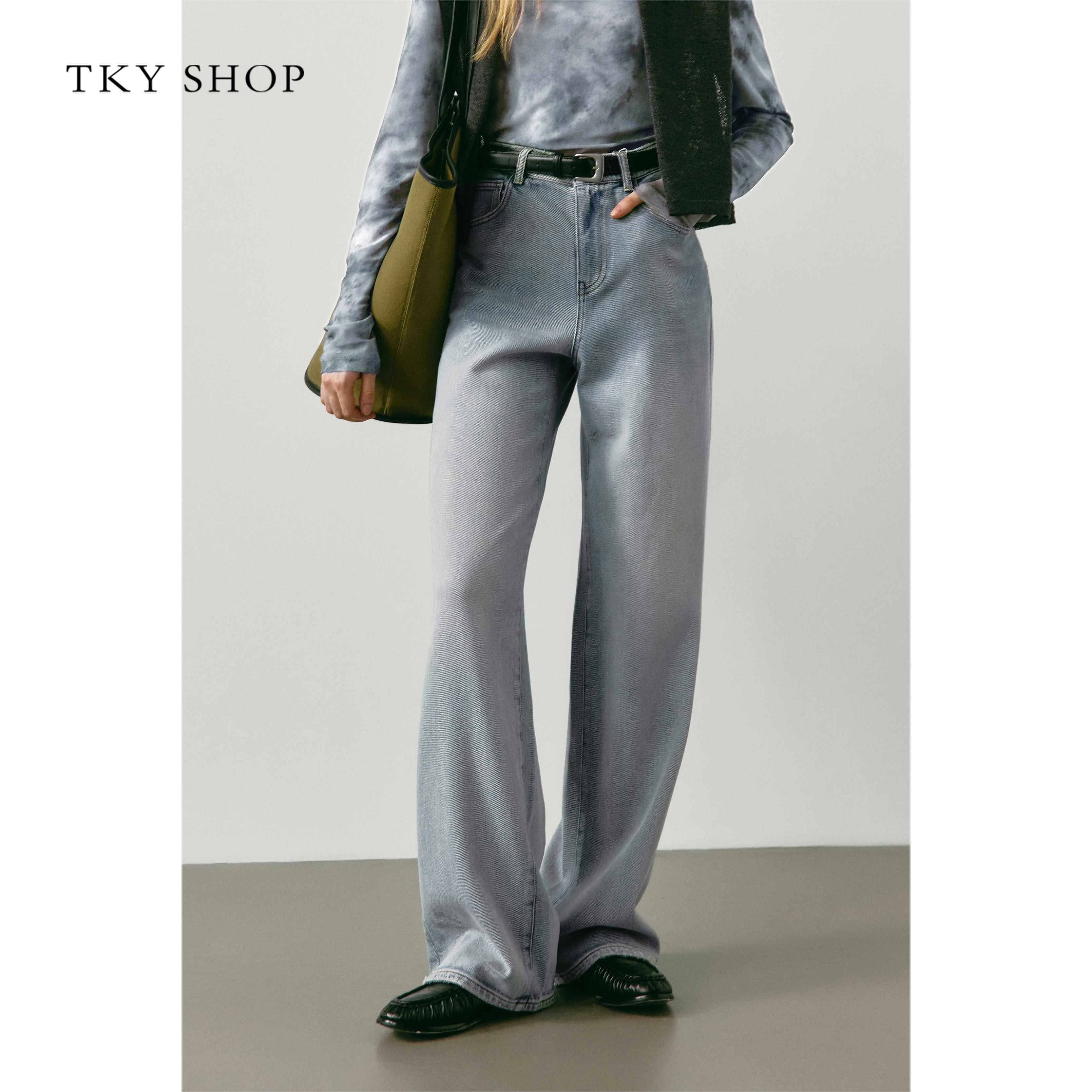 TKYSHOP直筒阔腿牛仔长裤