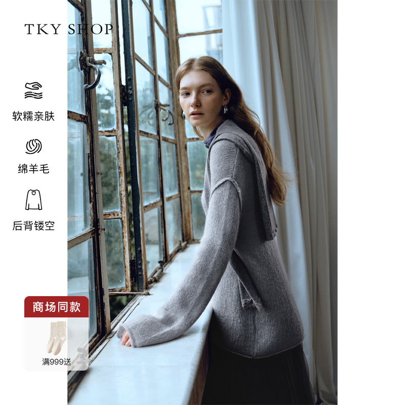 TKYSHOP后背镂空套头毛针织衫