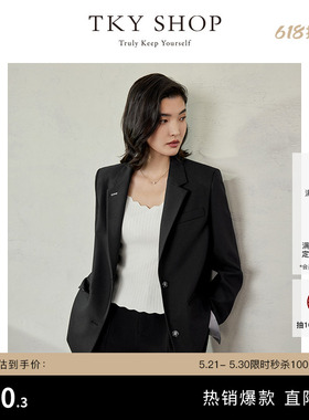 TKY SHOP高级设计感黑色西装外套女简约通勤气质西服宽松休闲外套