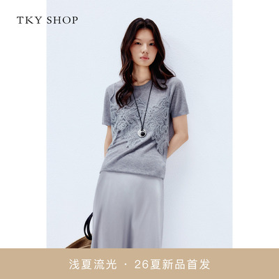 TKYSHOP蕾丝设计感短袖针织衫