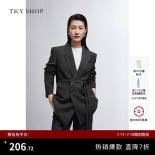 TKY SHOP高级设计感女士西装外套长袖灰色休闲西服女职业通勤上衣