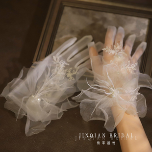 新款超仙蕾丝羽毛纱花新娘甜美梦幻手套婚纱结婚配饰影楼拍照样片