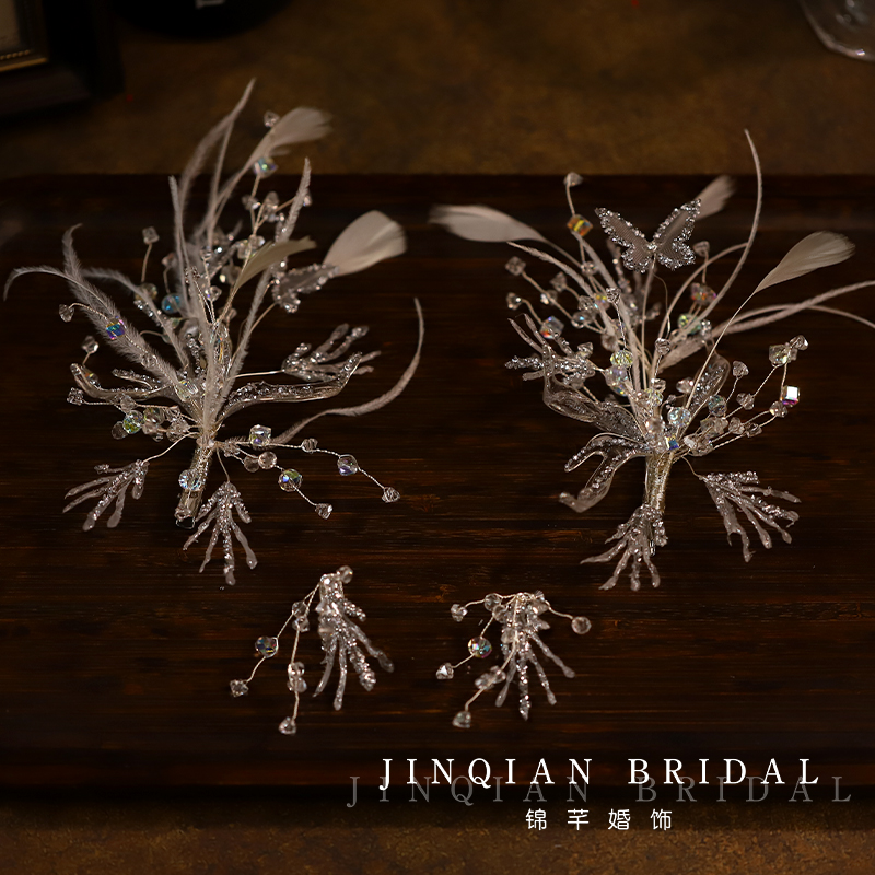 新款超仙精致水晶花瓣羽毛发夹