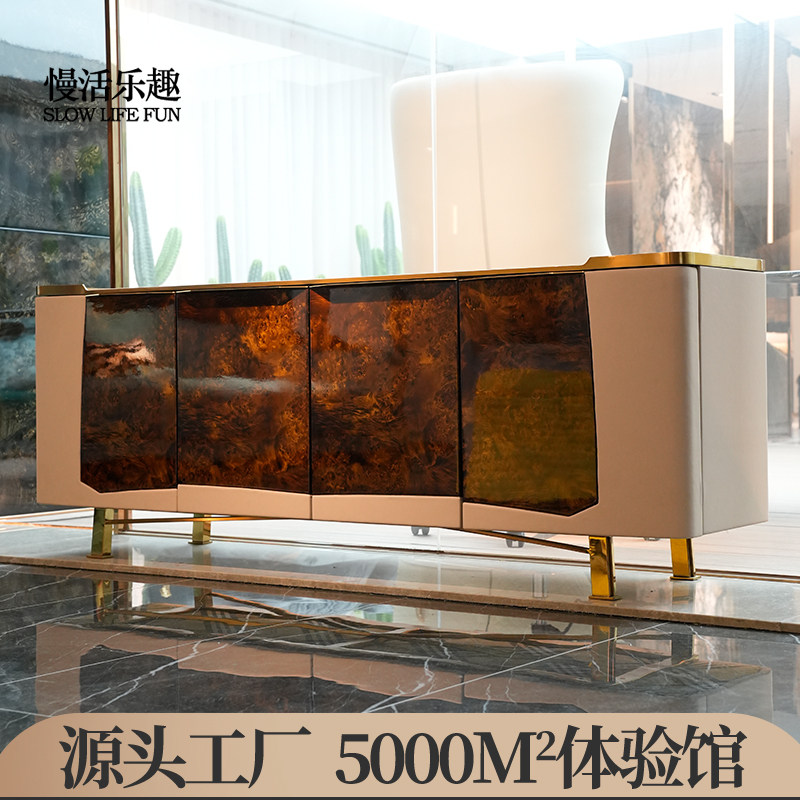 意式轻奢大理石桌面电视柜不锈钢脚柜装饰柜别墅豪宅客厅四门地柜
