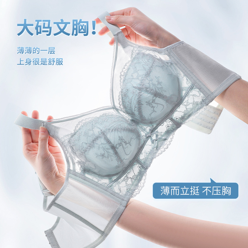 爆款全罩杯大胸显小收副乳大码内衣女性感蕾丝上托无钢圈文胸罩薄