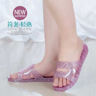 家居水晶拖鞋 女夏塑料居家果冻一字拖透明防滑防臭浴室拖室内凉拖