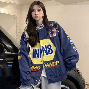vintage美式机车服外套女重磅字母刺绣嘻哈高街情侣款棒球服秋冬