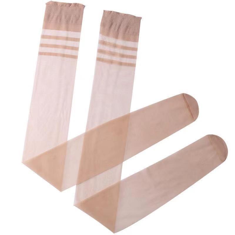 三条杠长筒丝袜女士制服搭配条纹过膝大腿袜