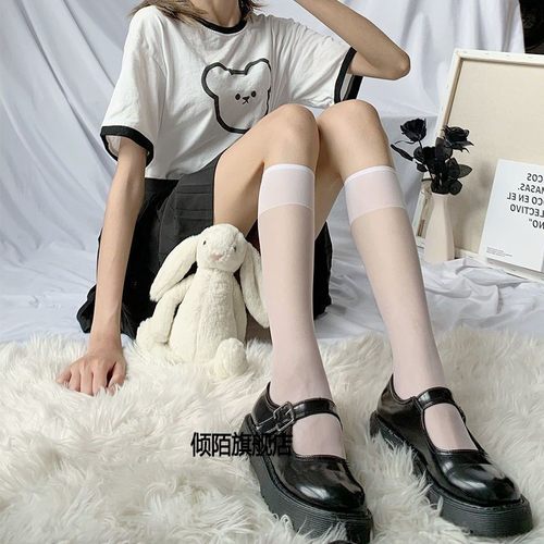 夏季袜子女中筒袜薄款袜春秋白色小腿丝袜白丝过膝袜高筒jk长筒袜