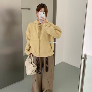 oneseven2025秋冬新款韩版宽松连帽卫衣女休闲外套开衫加绒加厚女