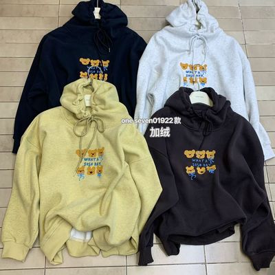 oneseven韩版卡通小刺绣卫衣帽衫