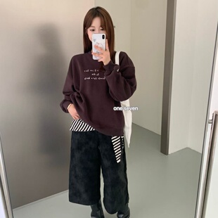 oneseven2025秋冬新款韩版宽松显瘦百搭圆领刺绣长袖加绒卫衣女潮