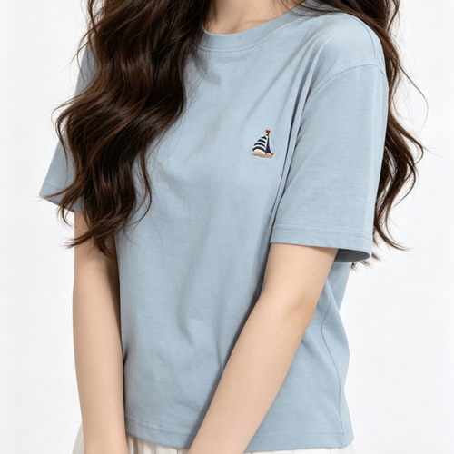 sevengrass纯棉小帆船刺绣T恤女